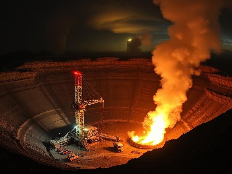 Open-pit mining blast site with drill rigs in South Africa